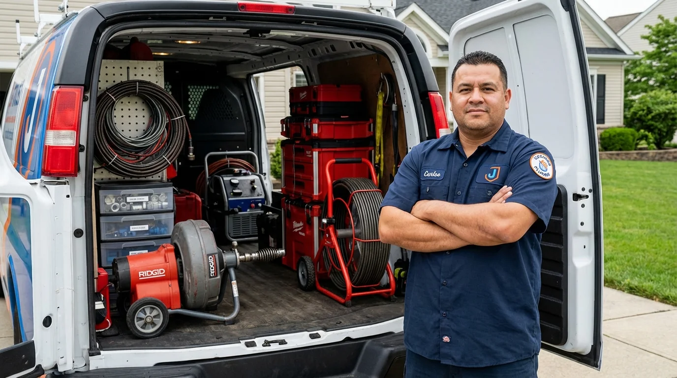 Professional drain cleaning equipment and Johns Plumbing LLC plumber in Wellesley