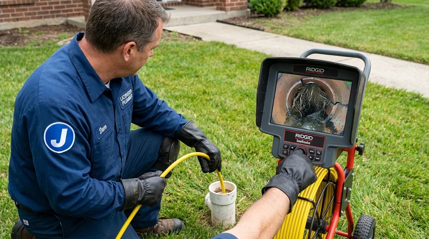 Sewer camera inspection being performed by Johns Plumbing LLC in Wellesley