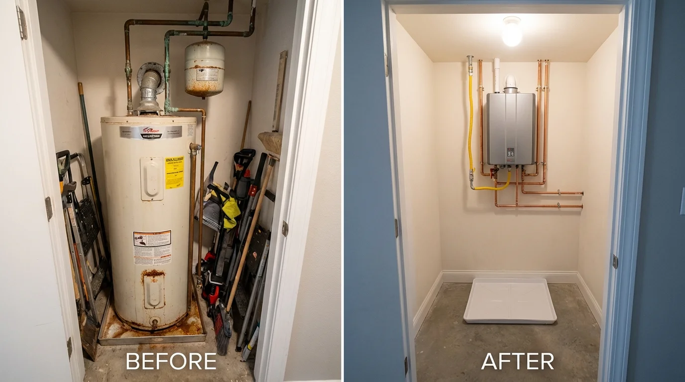 Tank water heater versus wall-mounted tankless unit comparison for Wellesley, MA homeowners